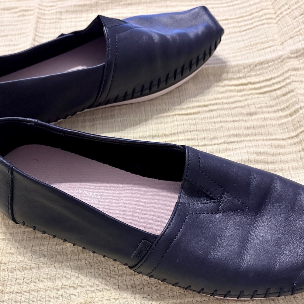 Toms Black Slip-On Leather-Look Women's Loafers